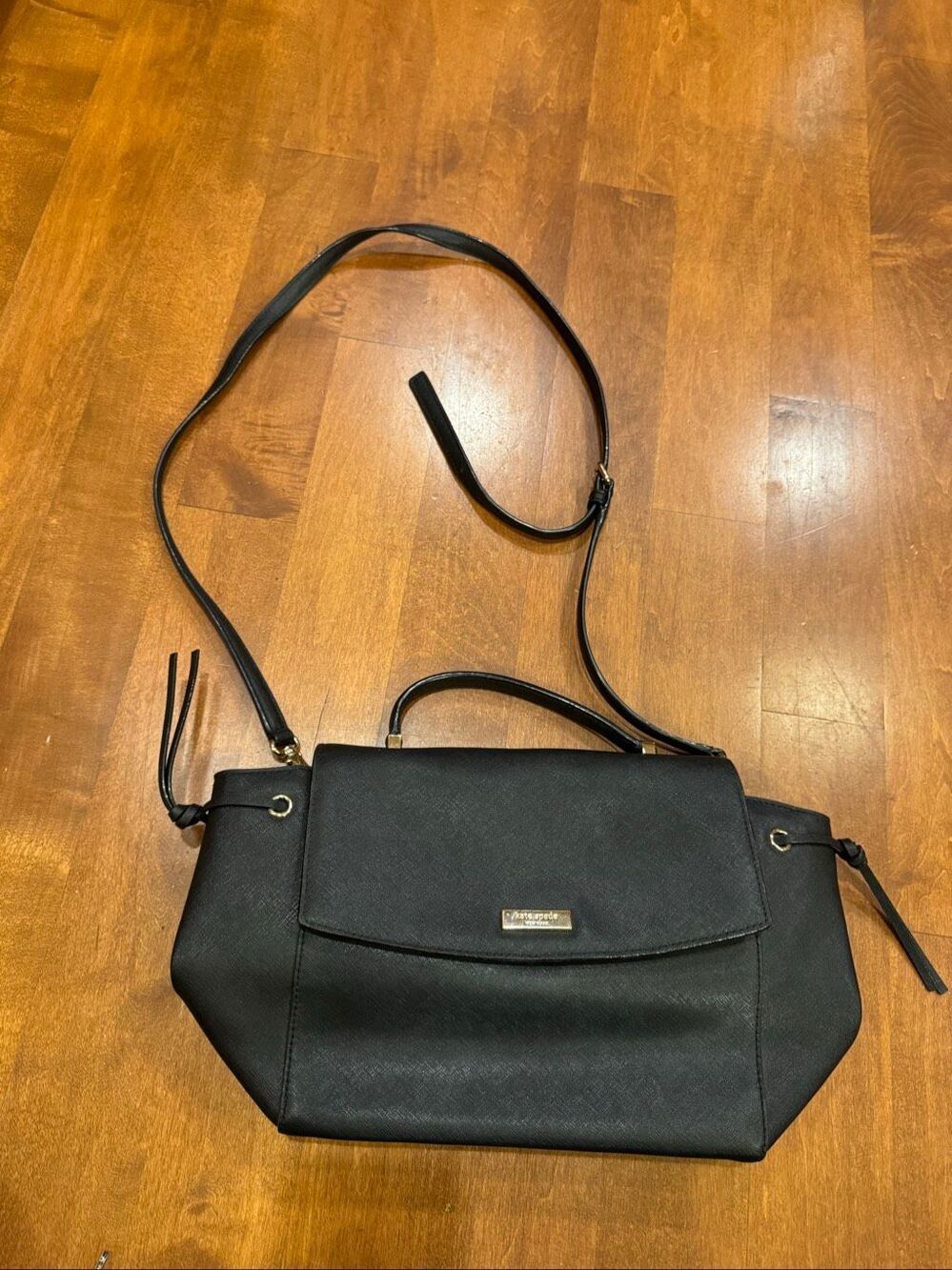 Kate Spade New York Black Saffiano Leather Satchel Crossbody Top Handle Bag